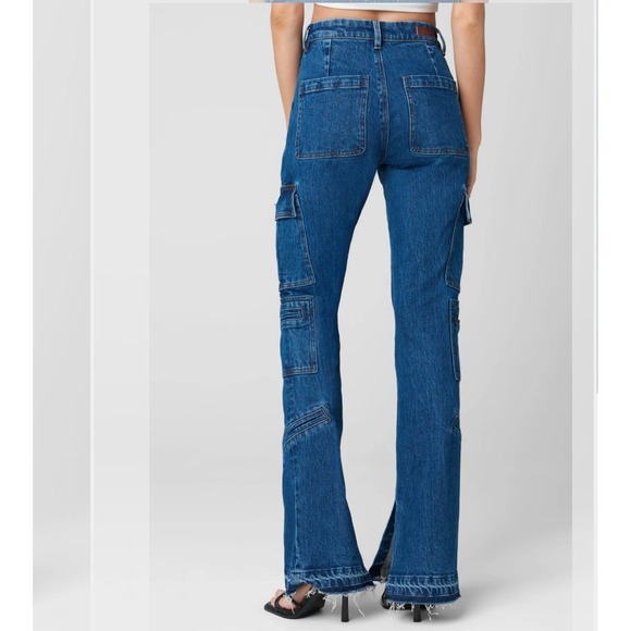 Blue Denim Cargo Flare Pants - Women - Picture 4 of 13